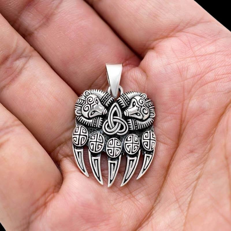 vkngjewelry Pendant Bear Paw Claw triquetra Sterling Silver Pendant