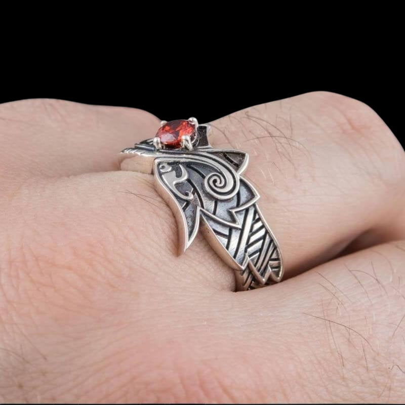 Fenrir Ring Gem Sterling Silver Ring Handmade vkngjewelry