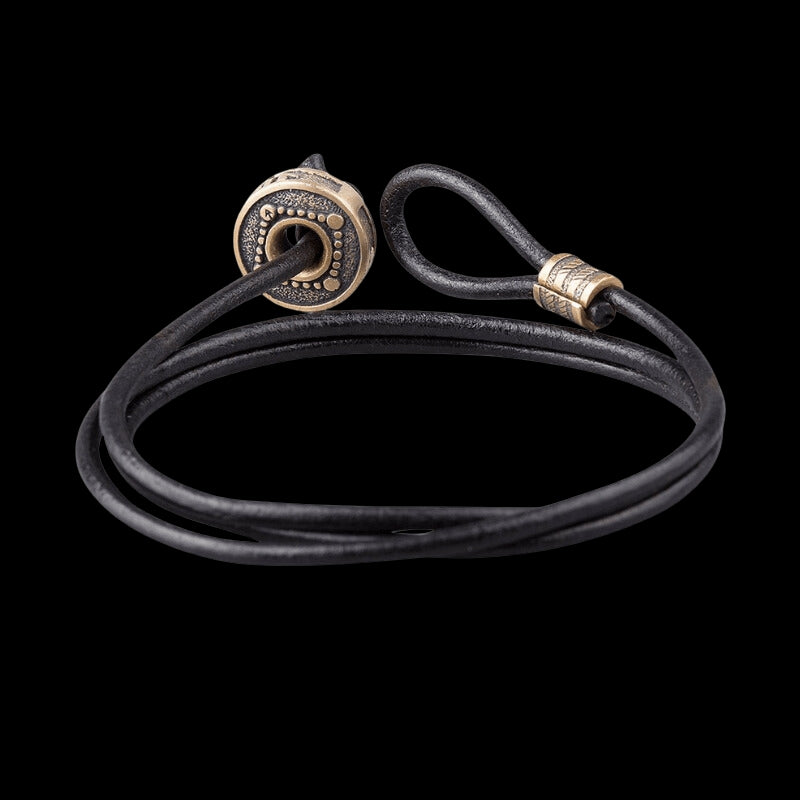 vkngjewelry Bracelet Handcrafted Hail Odin Bronze Bead Leather Bracelet