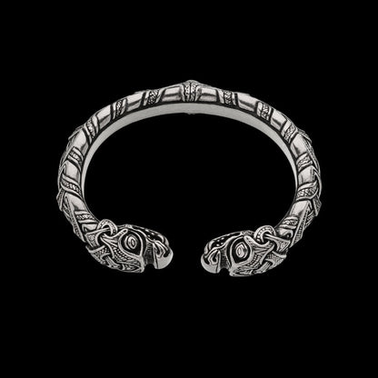 vkngjewelry Bracelet Handcrafted Viking Armring With Serpent Heads - Norse Cuff Jormungandr