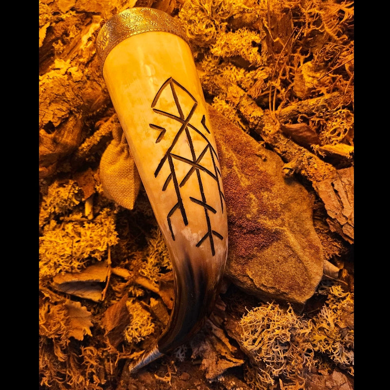 vkngjewelry home Handmade Drinking Horn With Runes