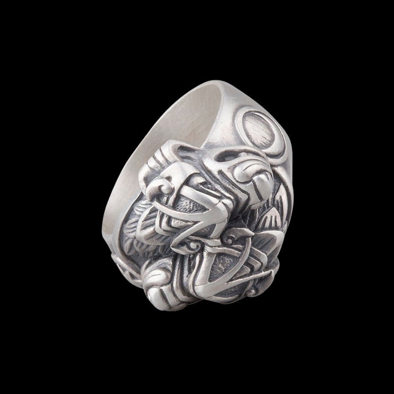 vkngjewelry Bagues Handcrafted Wolf Viking Silver Ring Hati and Skoll