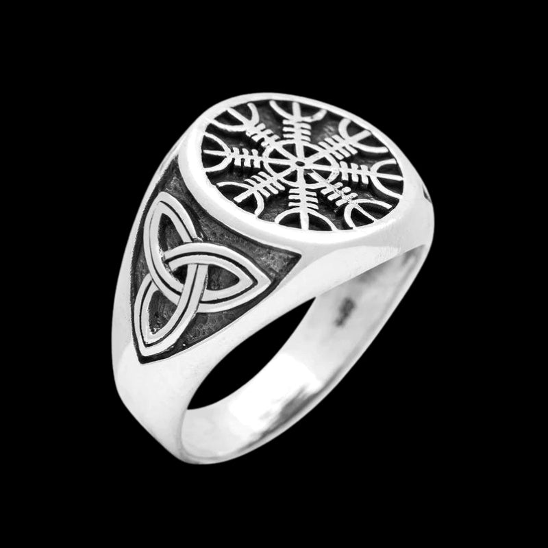 vkngjewelry Bagues HELM OF AWE AEGISHJALMR CELTIC TRIQUETRA KNOT RING 925 STERLING SILVER