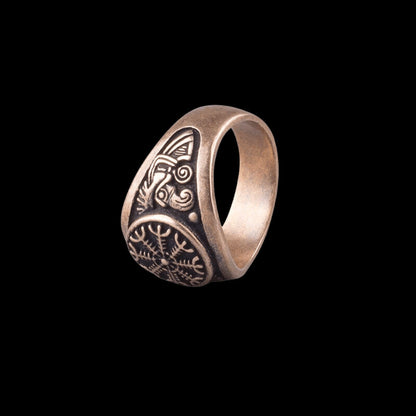 vkngjewelry Bagues Handcrafted Helm of Awe Viking Ring Raven Bronze