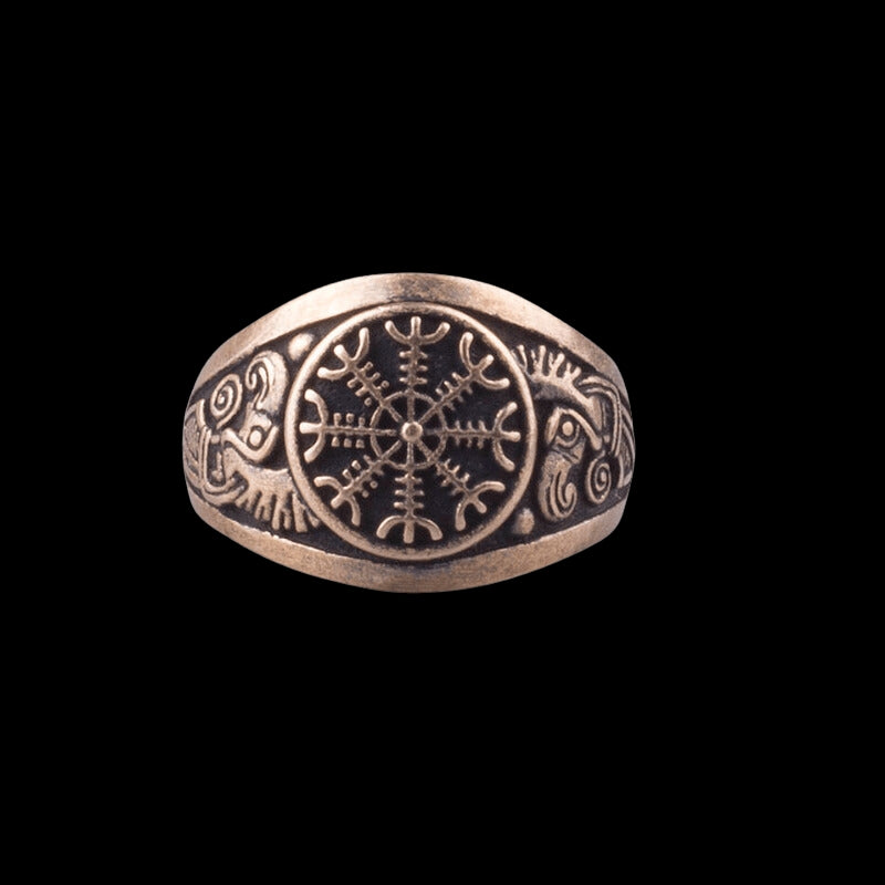 vkngjewelry Bagues Handcrafted Helm of Awe Viking Ring Raven Bronze