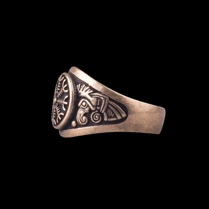 vkngjewelry Bagues Helm of Awe Viking Ring Raven Bronze