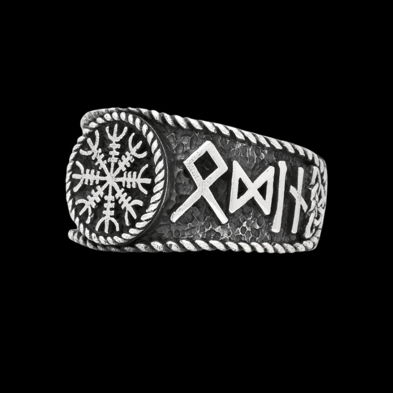 vkngjewelry Bagues Helm Of Awe Runes Antique Ring 925 Sterling Silver