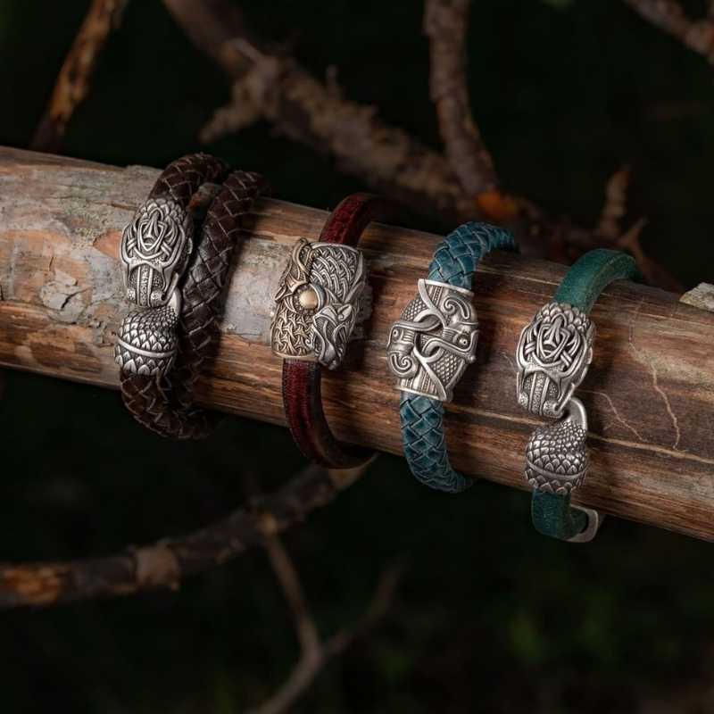 Authentic and Quality Dragon Hook Bracelet | Handmade | Viking Jewellery Brown Braided / XXL