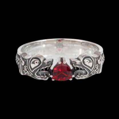 vkngjewelry Bagues Norse Wolf Fenrir Red Gem Sterling Silver Ring