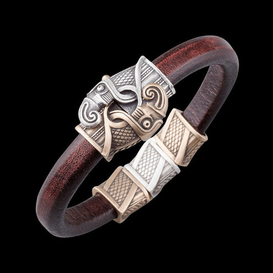 Urban Viking style Genuine Brown Leather Bracelet & Antiqued Fish Hook  Clasp