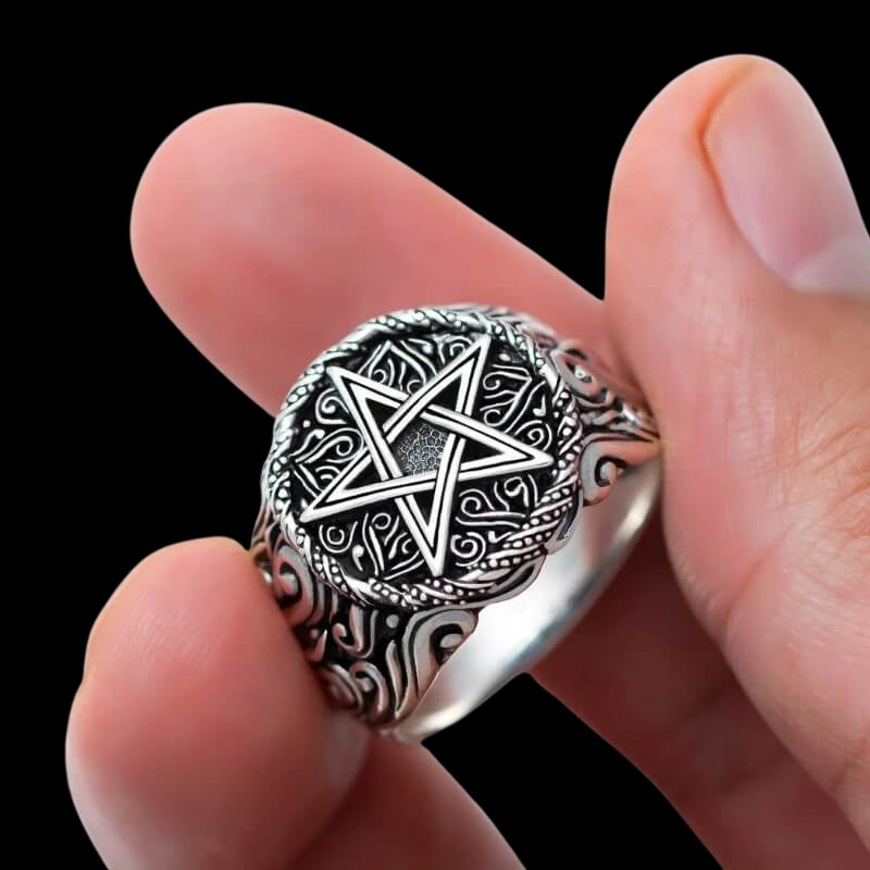 vkngjewelry Bagues Pentagram Star Ring 925 Sterling Silver