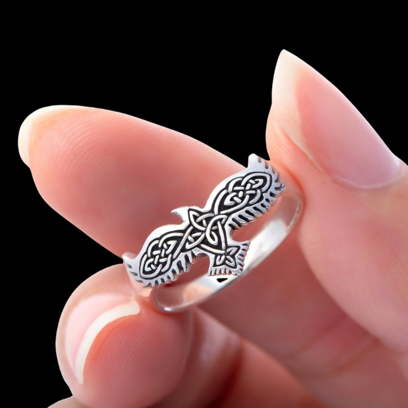 vkngjewelry Bagues Raven Celtic Knotwork Silver Sterling Ring