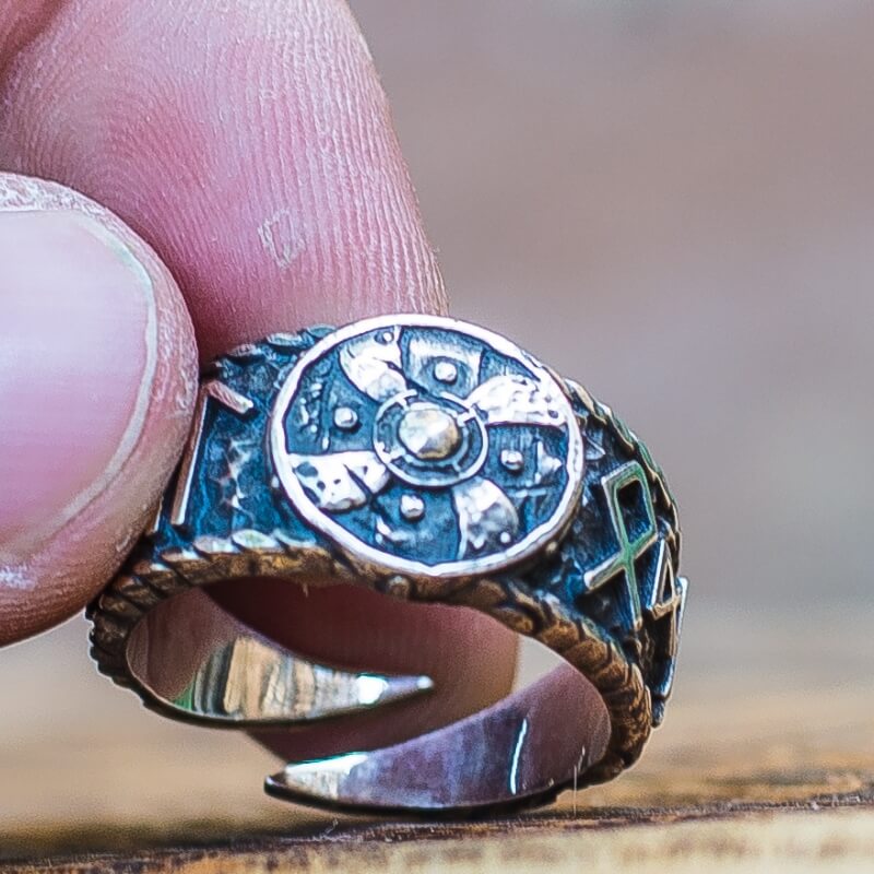 Silver Vegvisir Rune store Viking Shield Ring