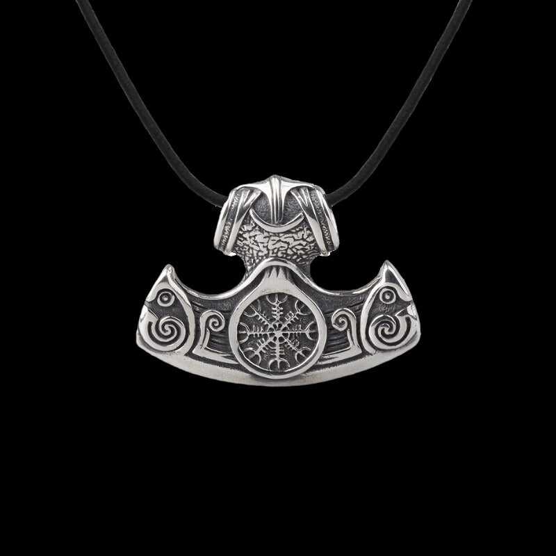 vkngjewelry Pendant Handcrafted Silver Thor Hammer Helm Of Awe