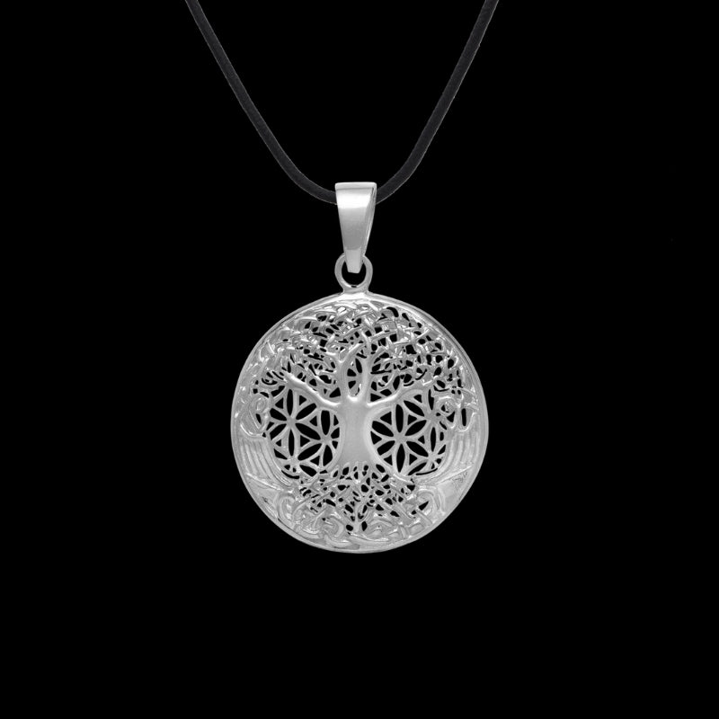 vkngjewelry Pendant Sterling Silver Tree And Flower Of Life 3D Pendant