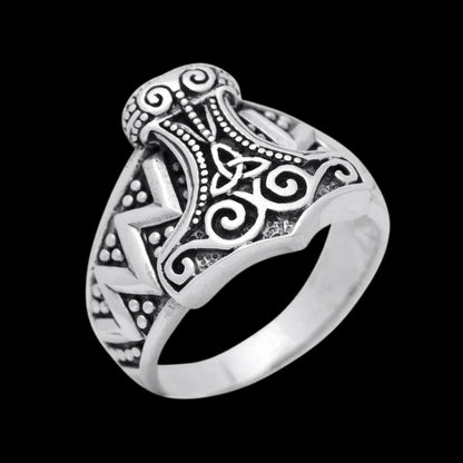 vkngjewelry Bagues Thor Hammer Mjölnir Celtic Knot Biker Ring 925 Sterling Silver