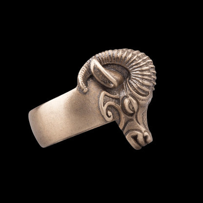 vkngjewelry Bagues Handcrafted Thor's Goat Tanngrisnir Bronze Ring