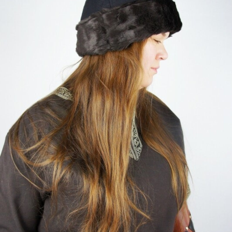 vkngjewelry Apparel & Accessories "Ulf” viking cap - Black With Dark Brown Fur