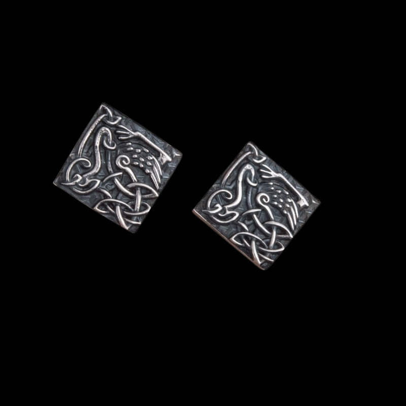 vkngjewelry Bontons de Manchettes Handcrafted Unique Norse Ornament Square v4 Sterling Silver Cufflinks