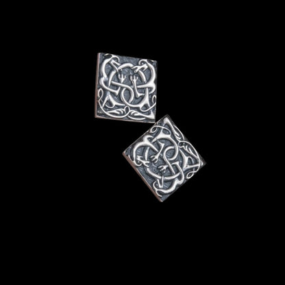 vkngjewelry Bontons de Manchettes Unique Norse Ornament Square v2 Sterling Silver Cufflinks