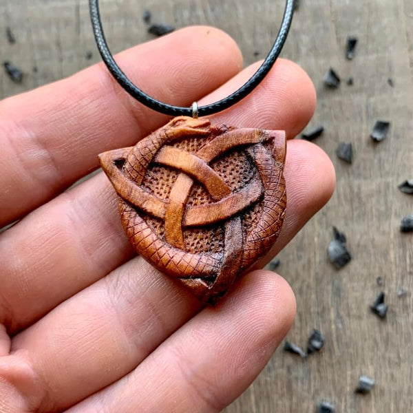 Unique Wood Celtic Cross Triquetra Pendant | Handmade | VKNG Jewelry