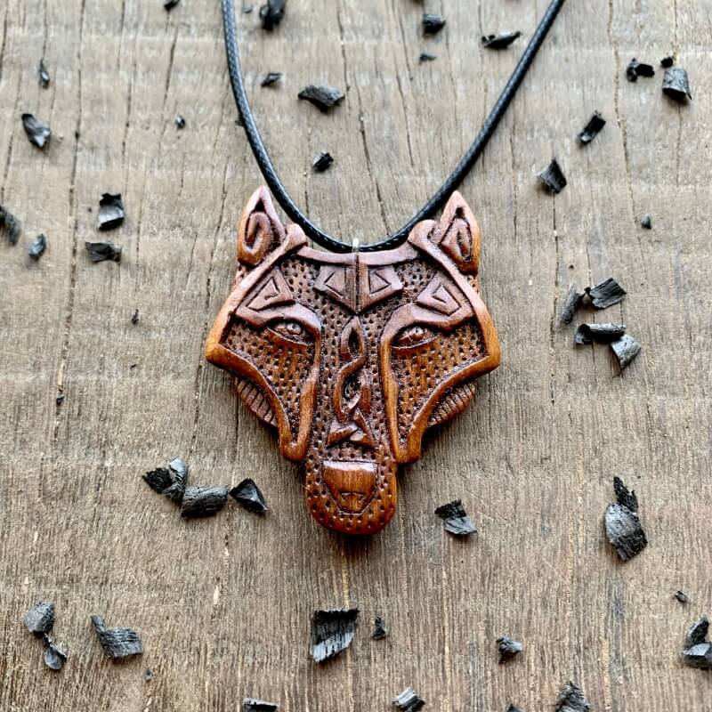 vkngjewelry Pendant Unique Plum Wood Fenrir Head Pendant