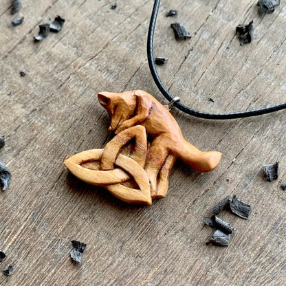 vkngjewelry Pendant Unique Plum Wood Fox Triquetra Pendant