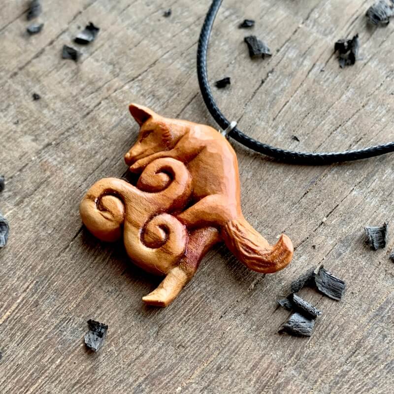 vkngjewelry Pendant Unique Plum Wood Fox Triskelion Pendant