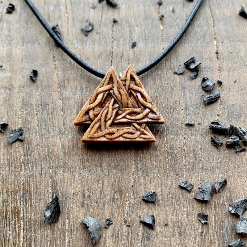 vkngjewelry Pendant Unique Walnut Wood Valknut Pendant Style 1