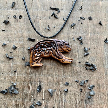 vkngjewelry Pendant Unique Walnut Wood Viking Bear Pendant Style 2