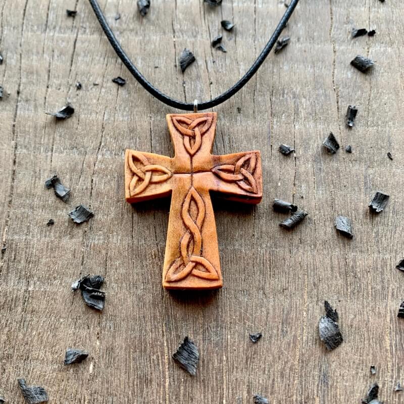 Unique Wood Celtic Cross Triquetra Pendant Handmade VKNG Jewelry vkngjewelry