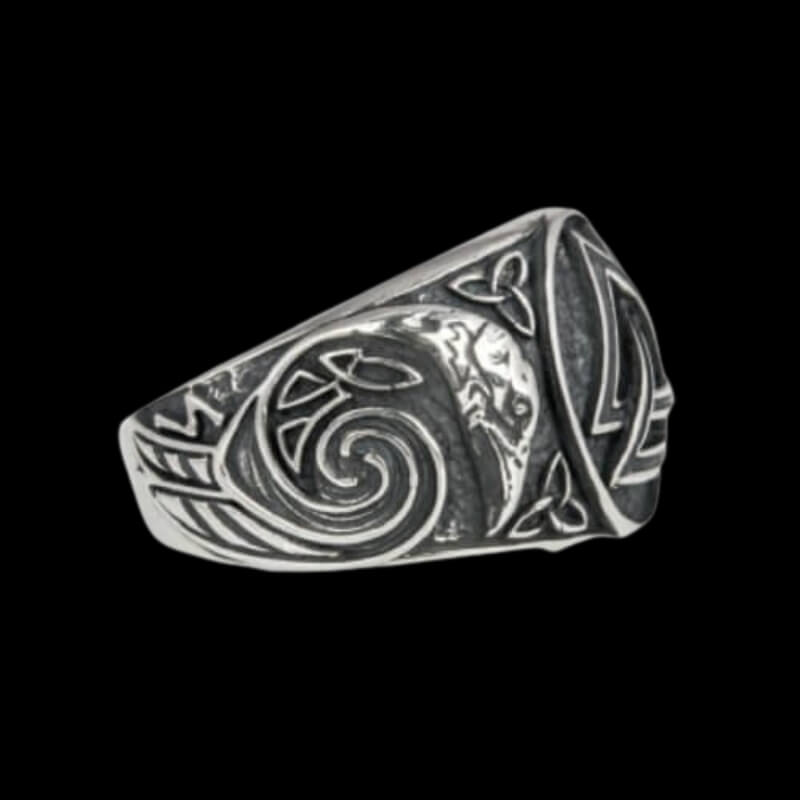 vkngjewelry Bagues Handcrafted Valknut Ancient Ravens Side Sterling Silver Ring