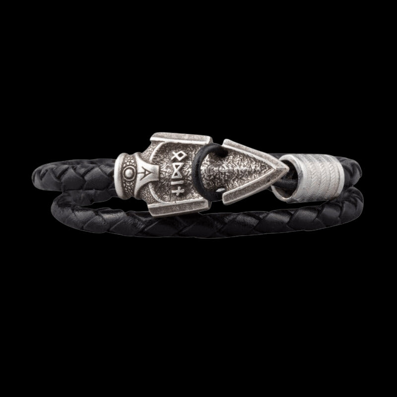 vkngjewelry Bracelet Handcrafted Valknut Odin's Spear Silvered Leather Bracelet