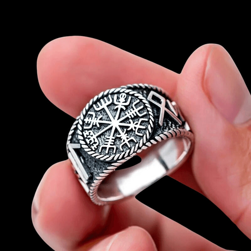 vkngjewelry Bagues Vegvisir With Runes Ring 925 Sterling Silver