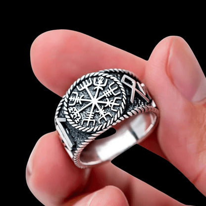 vkngjewelry Bagues Vegvisir With Runes Ring 925 Sterling Silver