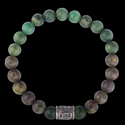 vkngjewelry Bracelet Viking Bracelet Gn Green Jasper And Nephrite With Rune Bead