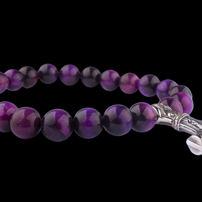 vkngjewelry Bracelet Handcrafted Viking Bracelet In Purple Cat’s Eye With Mjolnir