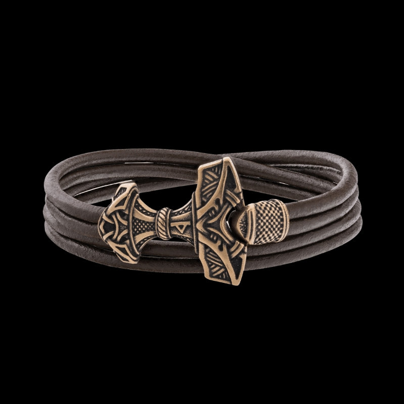 vkngjewelry Bracelet Handcrafted Viking Leather Bracelet with Thor's Hammer