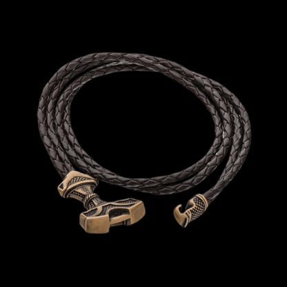 vkngjewelry Bracelet Handcrafted Viking Leather Bracelet with Thor's Hammer