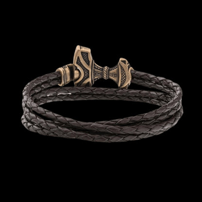 vkngjewelry Bracelet Handcrafted Viking Leather Bracelet with Thor's Hammer