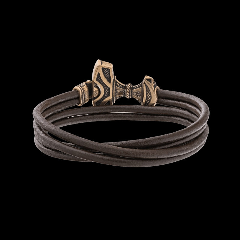 vkngjewelry Bracelet Handcrafted Viking Leather Bracelet with Thor's Hammer