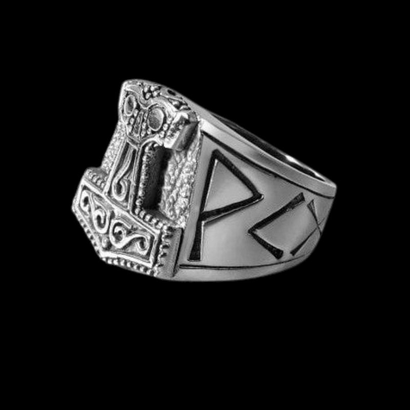 vkngjewelry Bagues Mjolnir Runes Biker Ring 925 Sterling Silver