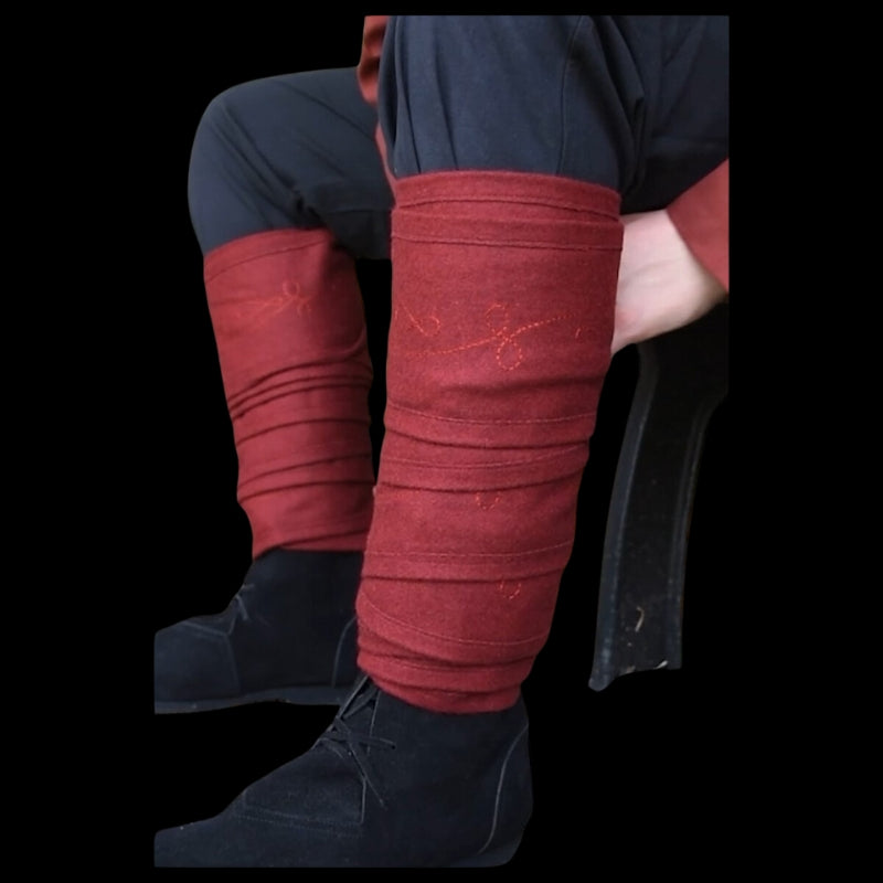 vkngjewelry Apparel & Accessories Viking Molletier Bandages With Red “Hannes” Embroidery