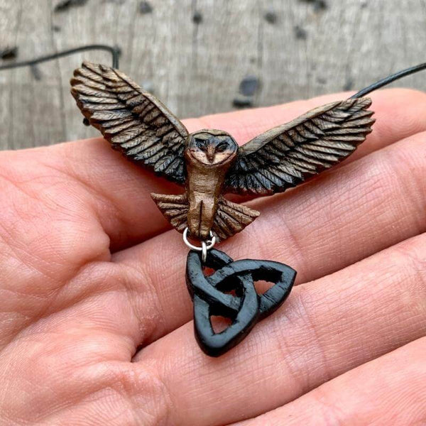 Wooden on sale owl pendant