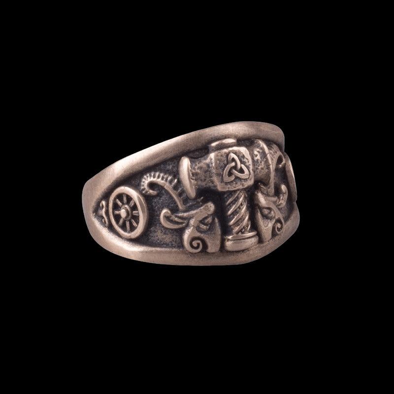 vkngjewelry Bagues Handcrafted Thor Hammer Ring Triquetra Bronze